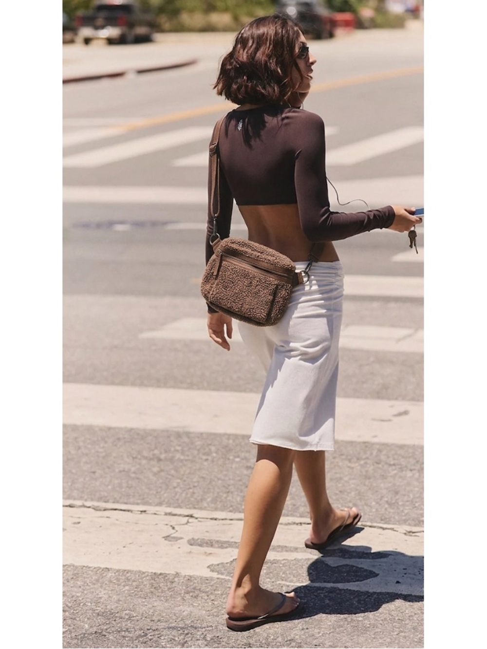 Free People Maisie Sherpa Fleece Cow Leather Crossbody Sling Bag⁠ Brown